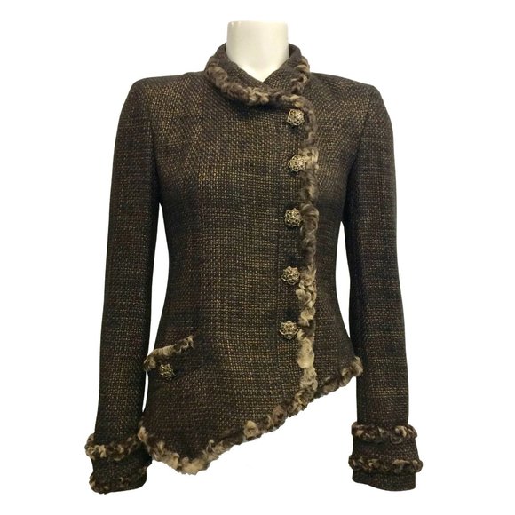 Chanel Brown Asymmetrical Fur Trim Jacket